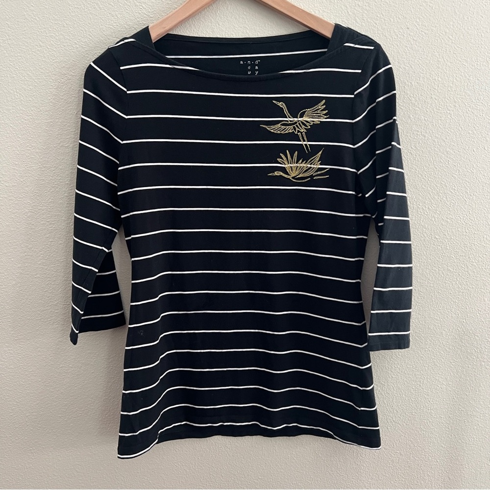 A New Day Striped Top w/ Gold Embroidered Accent, Size M, EUC